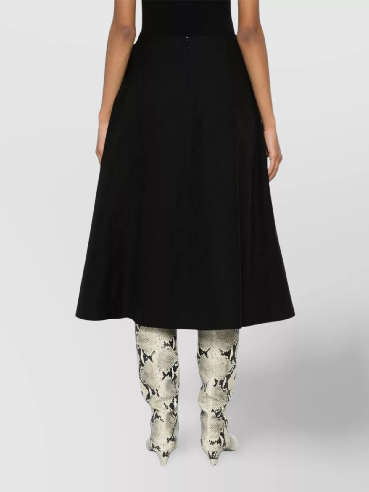 Shop Bottega Veneta Flared High-waisted Midi Skirt In Black