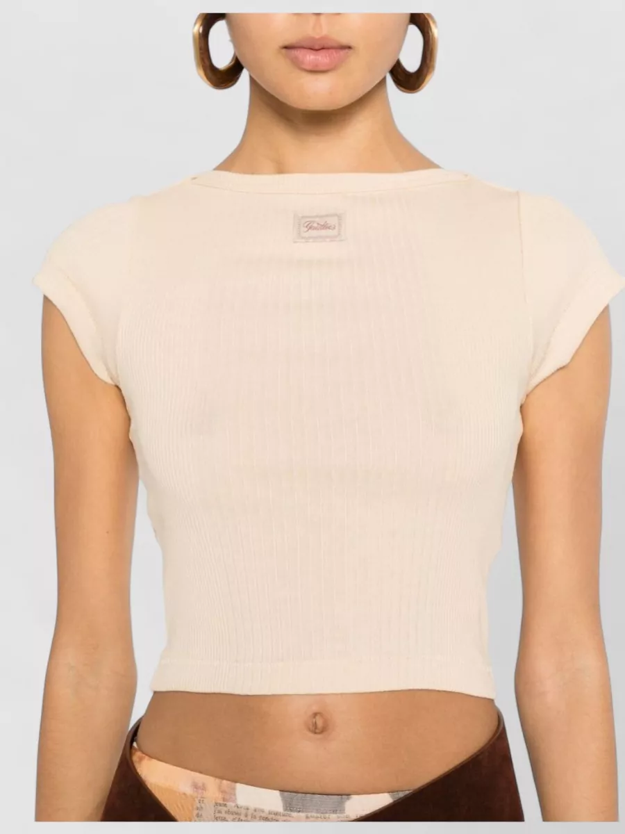 Jean Paul Gaultier Cap Sleeve Cropped Ribbed Silk Nylon Top