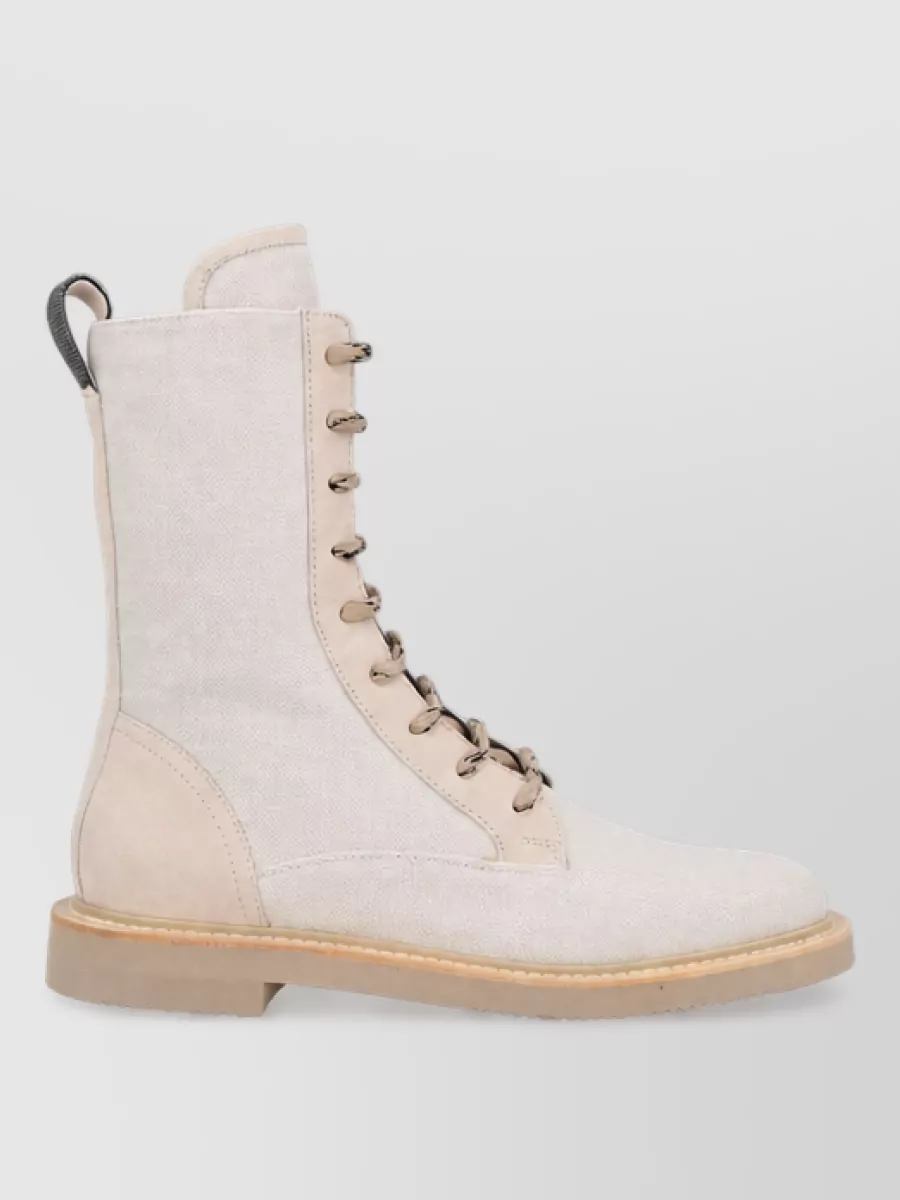 Brunello Cucinelli Cotton Lace-Up Boots