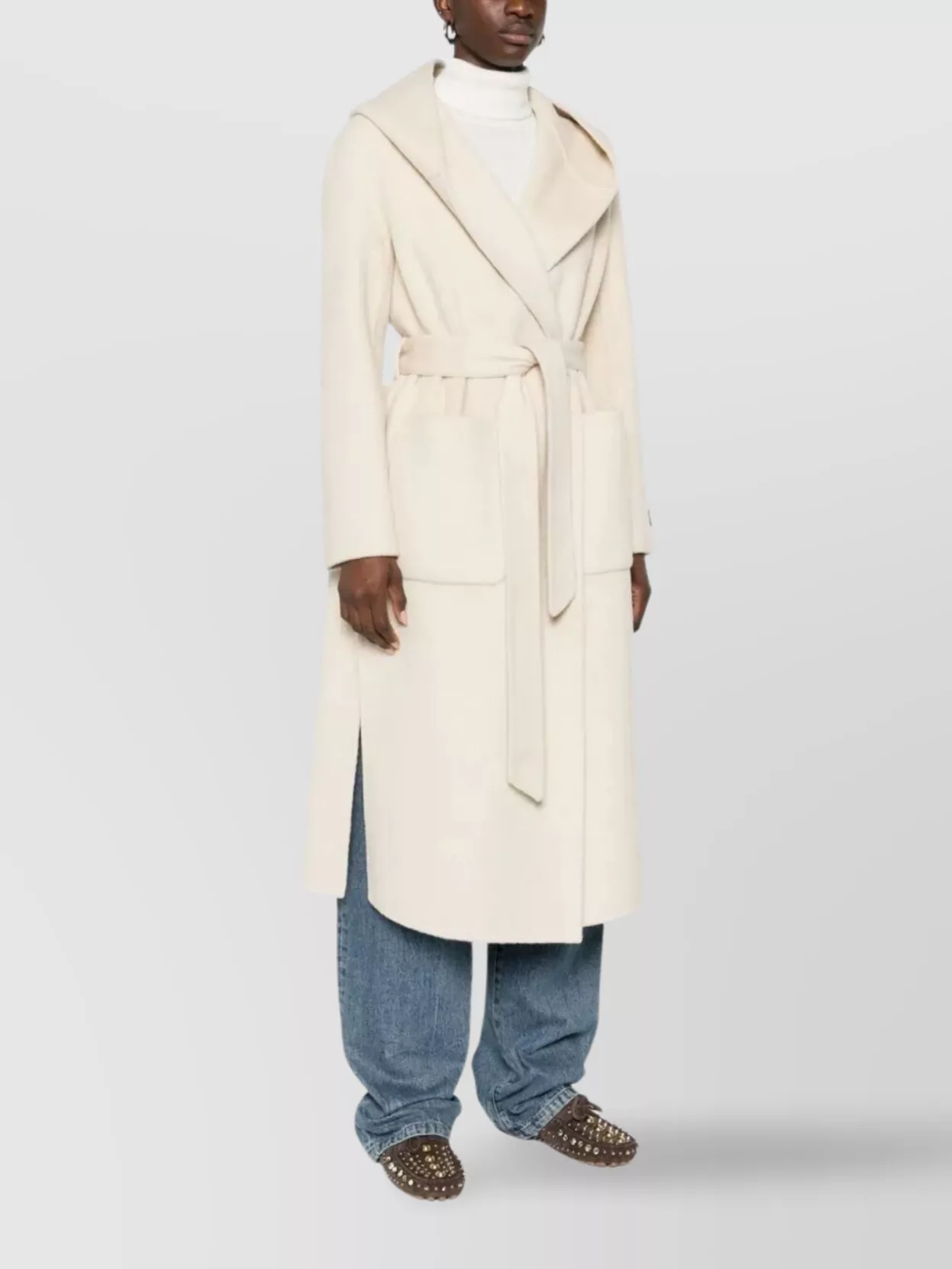 Ermanno Firenze Long Hooded Coat With Belt And Pockets