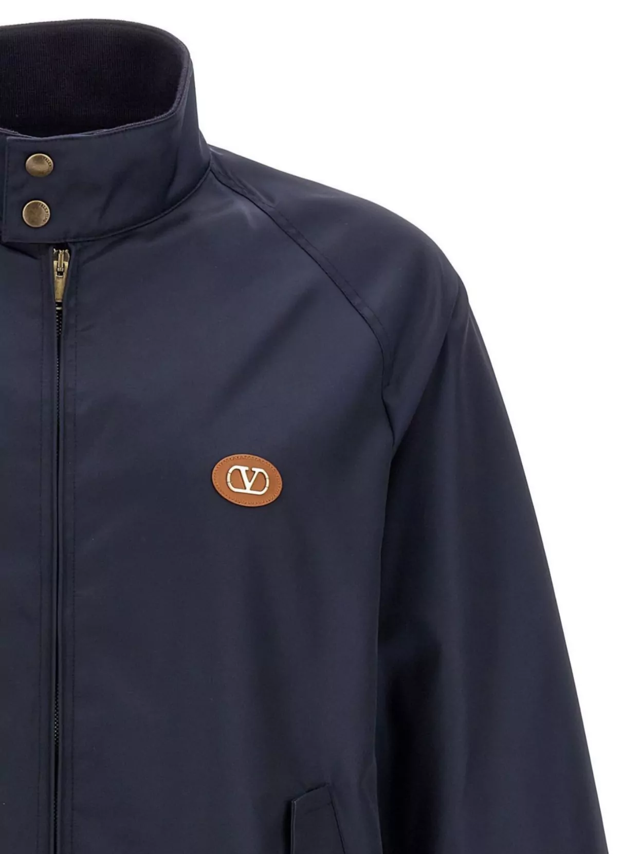Valentino High Collar Bomber Jacket With Side Pockets In Blue