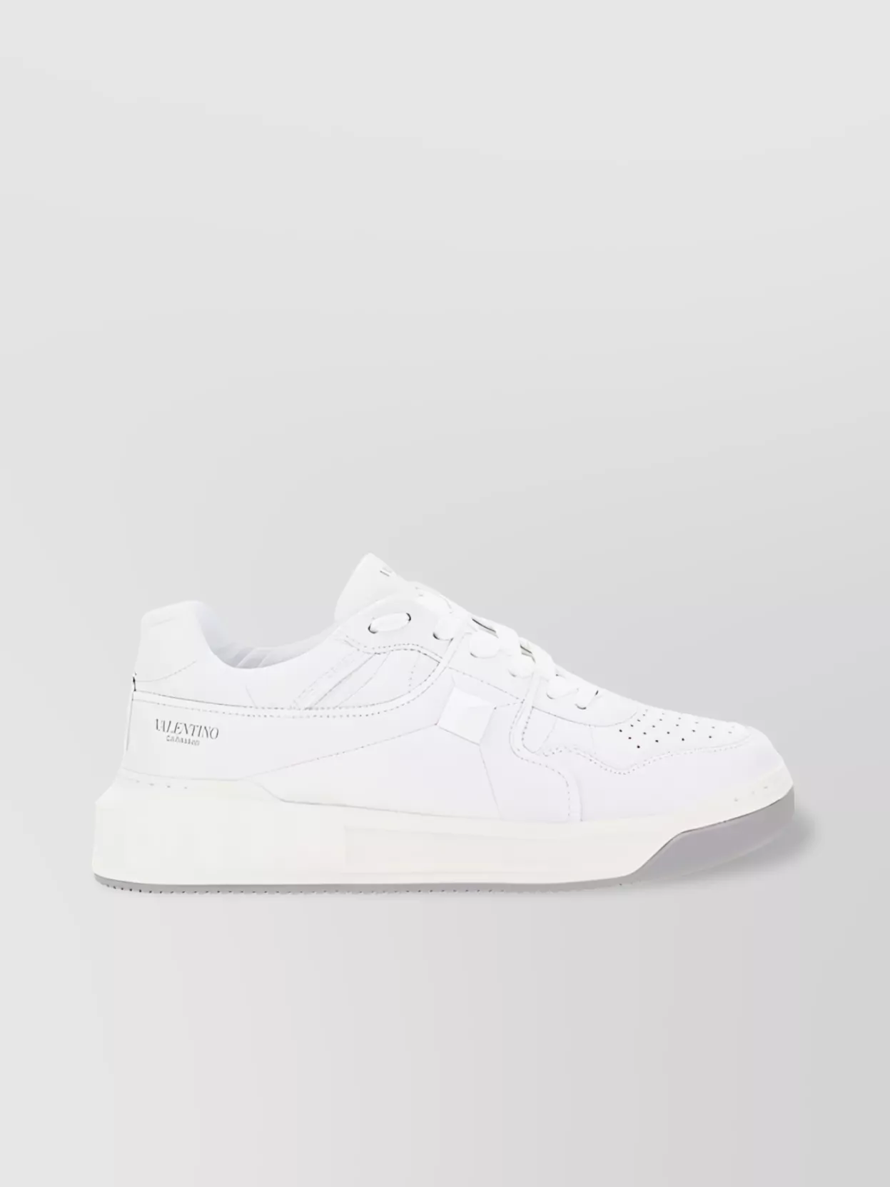 Shop Valentino Round Toe Sneakers With Flat Sole And Perforation Detail In White
