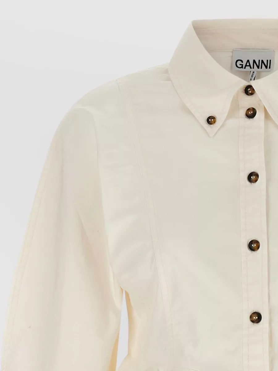 Ganni Peplum Hem Shirt Long Sleeve Collar