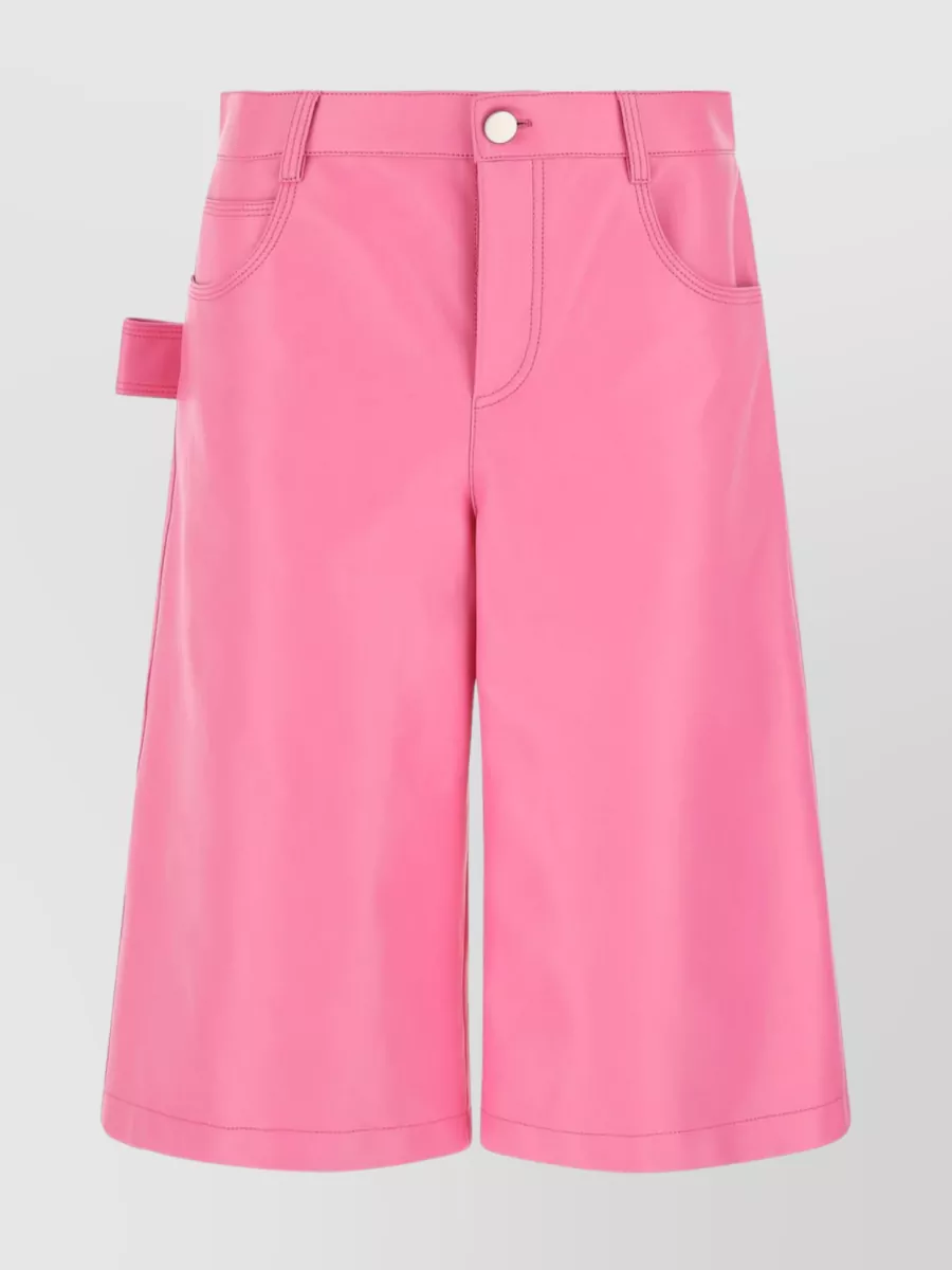 Shop Bottega Veneta Nappa Leather High-waisted Wide Leg Shorts In Pink