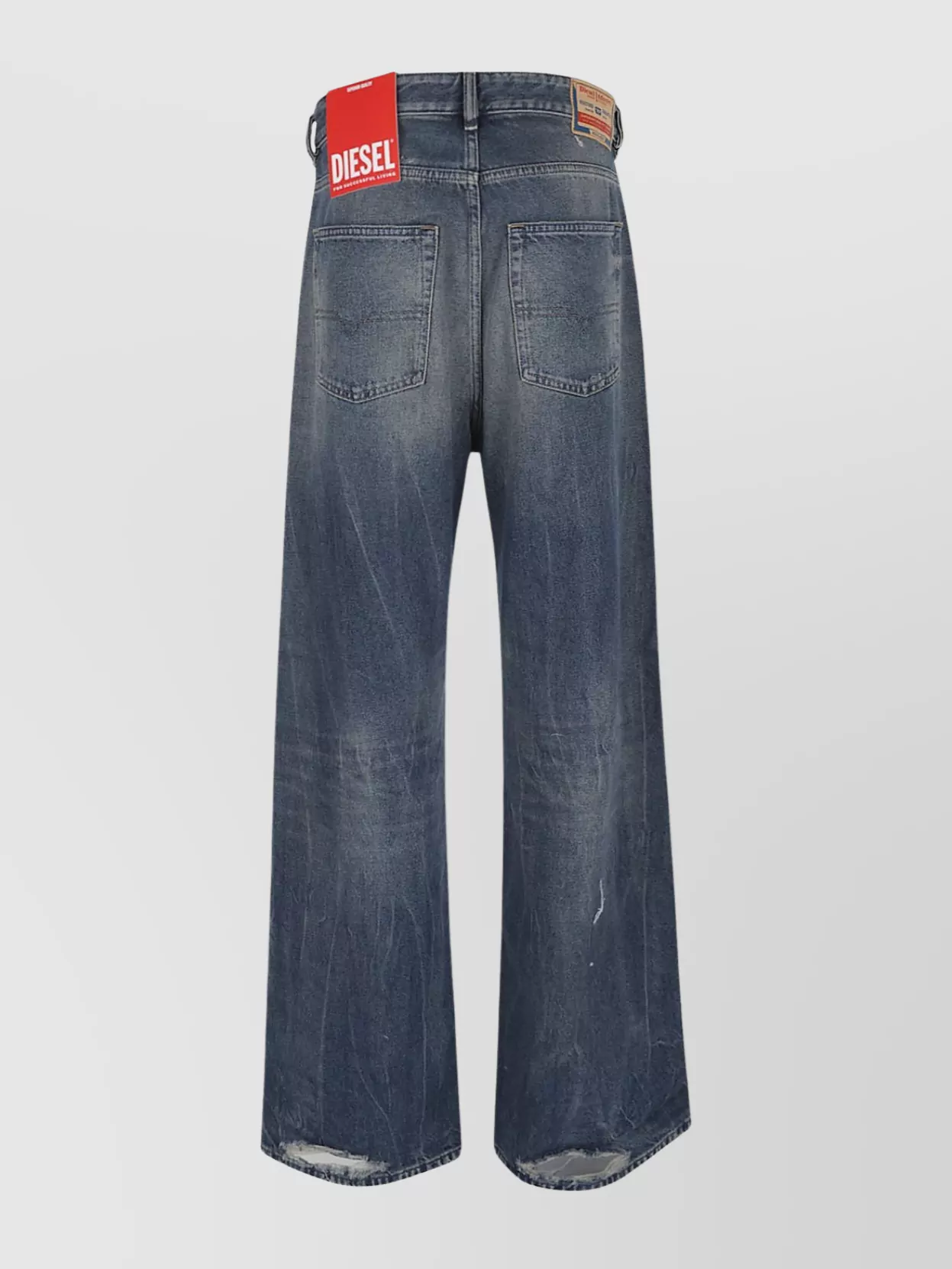 Diesel Cropped Wide Leg Trousers With Ripped Features In Blue