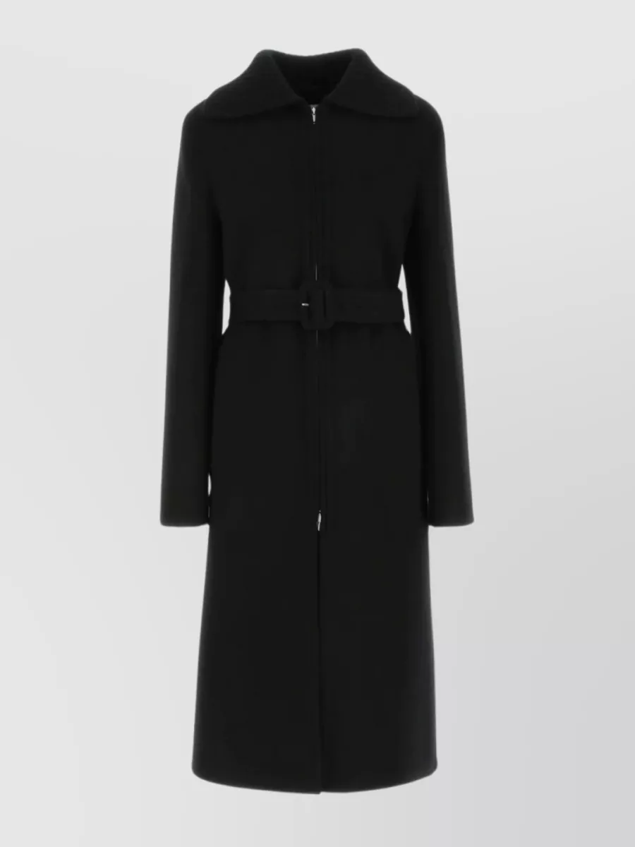 Shop Jil Sander Waist Belted Wool Blend Coat In Black