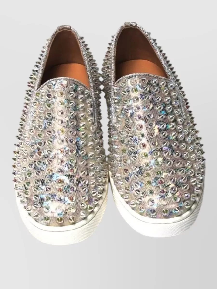 Christian Louboutin Embellished Leather Slip-On Sneakers