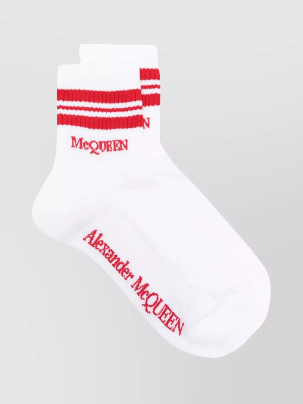 Shop Alexander Mcqueen Ribbed Cuffs Jacquard Finish Socks In White