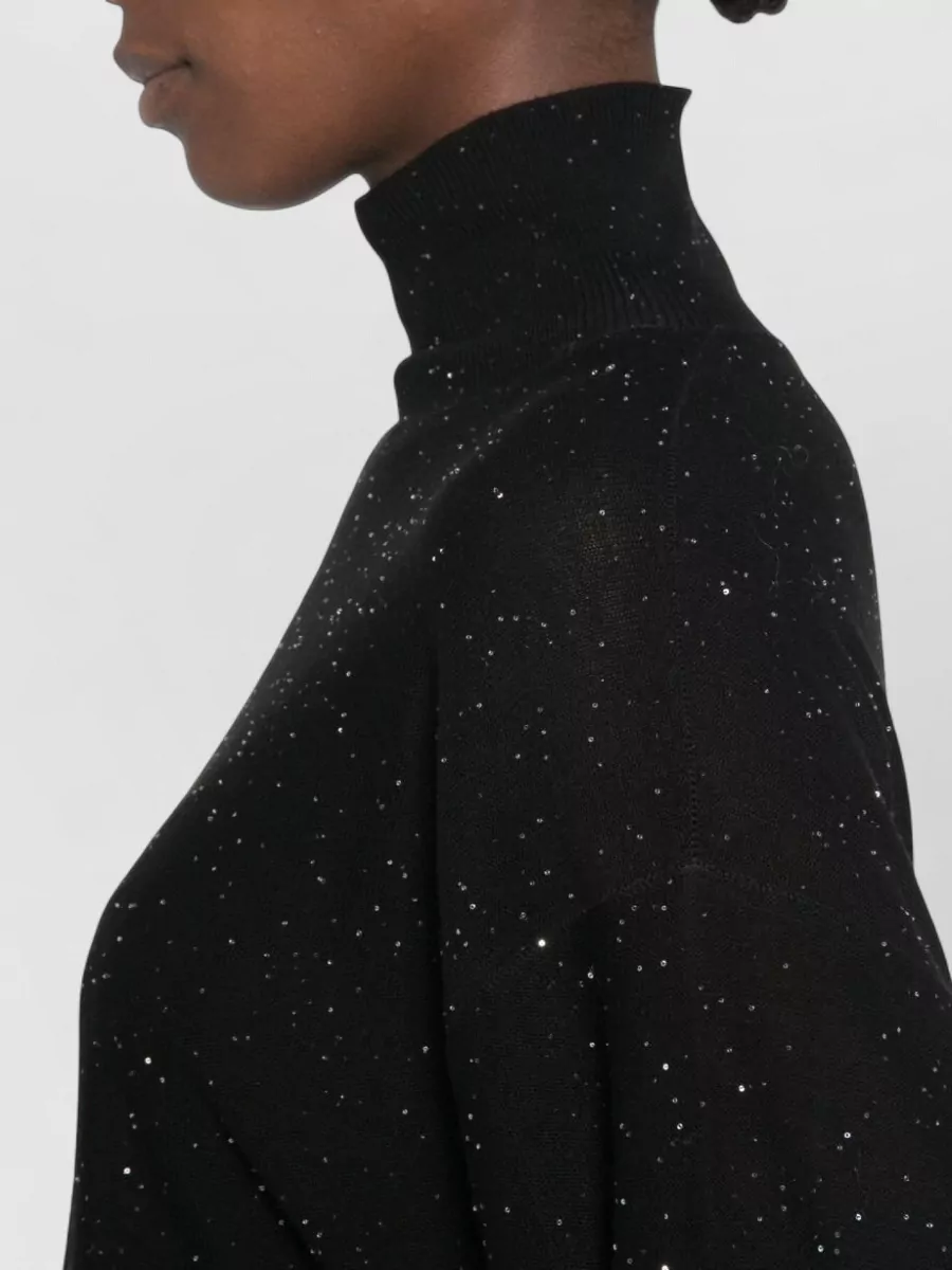 Fabiana Filippi Wool Sequin-Embellished Turtleneck 3/4-Sleeve Sweater