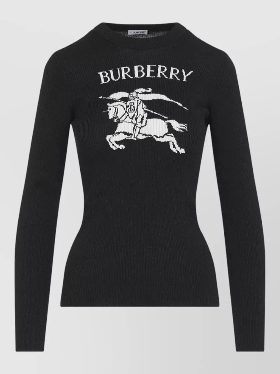 Burberry wool silk fine ribbed logo intarsia sweater