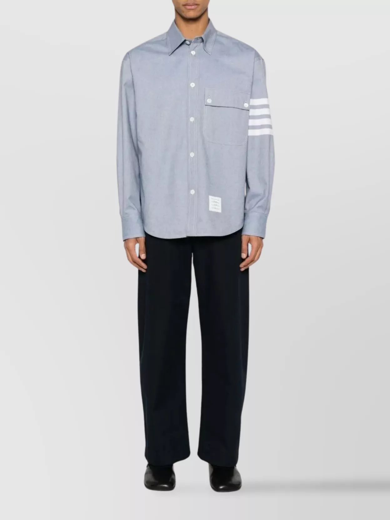 Thom Browne Flannel Shirt Featuring Button-down Collar In Gray