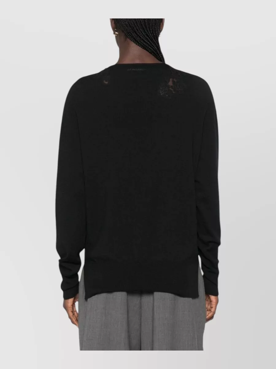 Ermanno Firenze Lace Trim V-Neck Wool Jumper