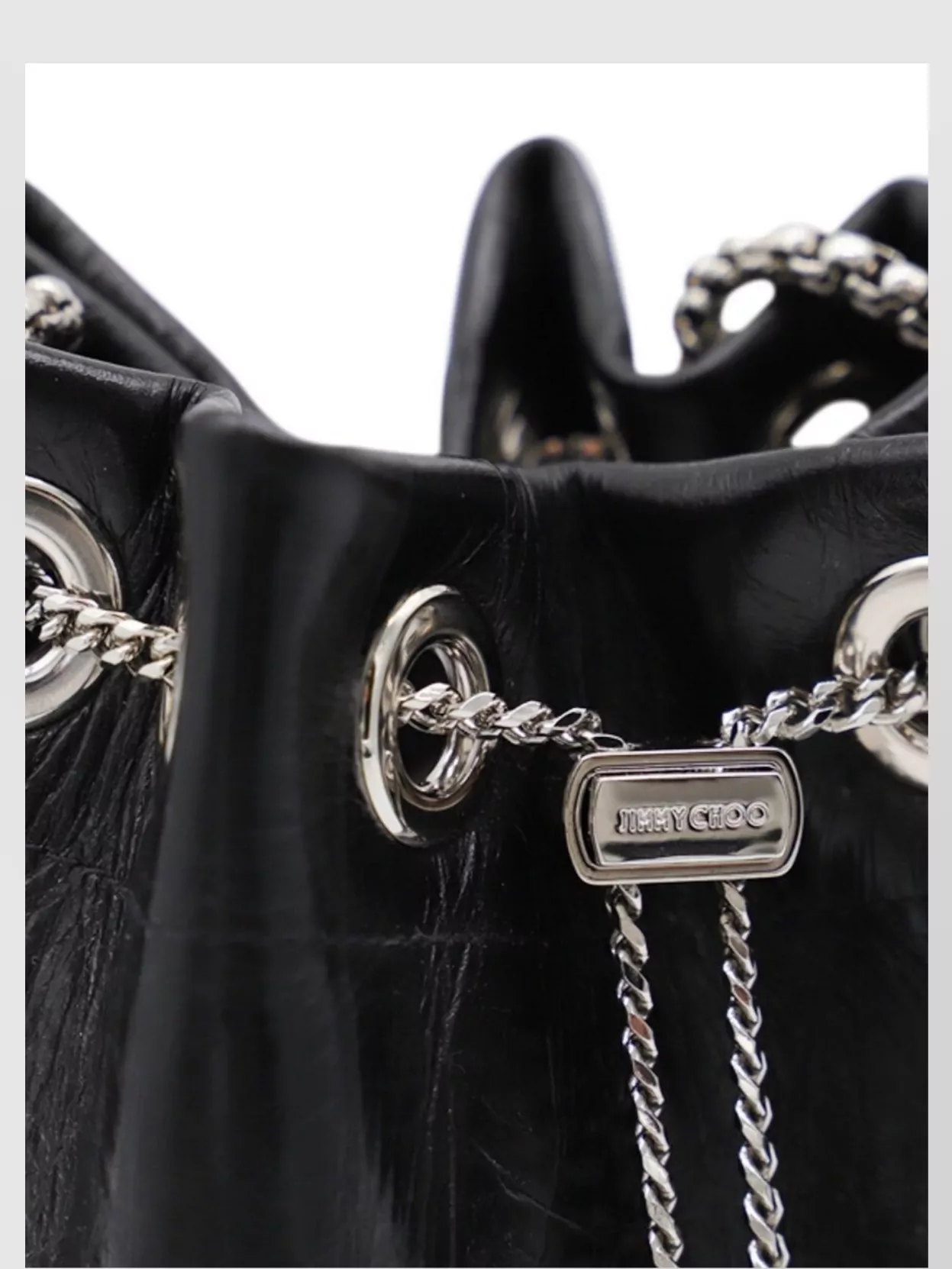 Jimmy Choo Eyelet Chain Bucket Bag With Metallic Handle