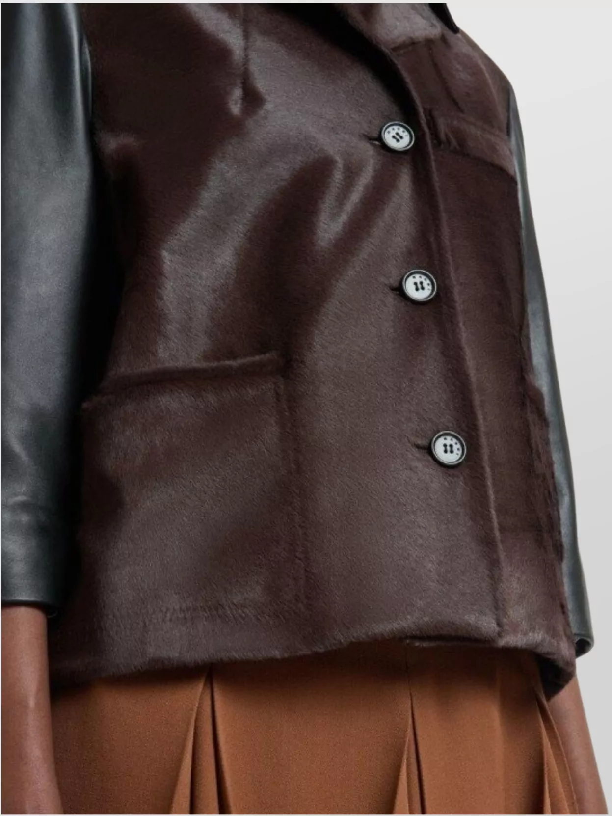 Marni Women's Leather Jacket Contrast Sleeves