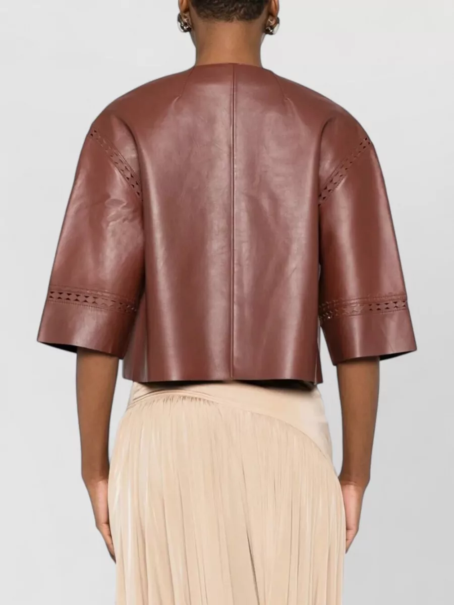 Yves Salomon Laser Cut Leather Cropped Jacket