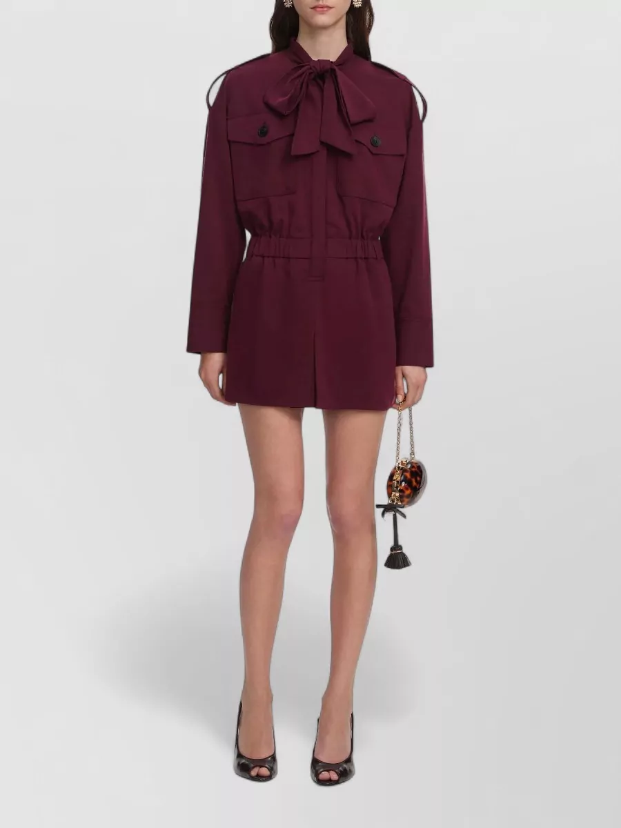 Self-Portrait twill tie neck playsuit