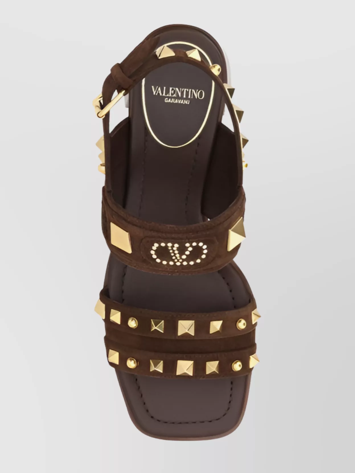 Valentino Studded Suede Sandals With Leather Block Heel