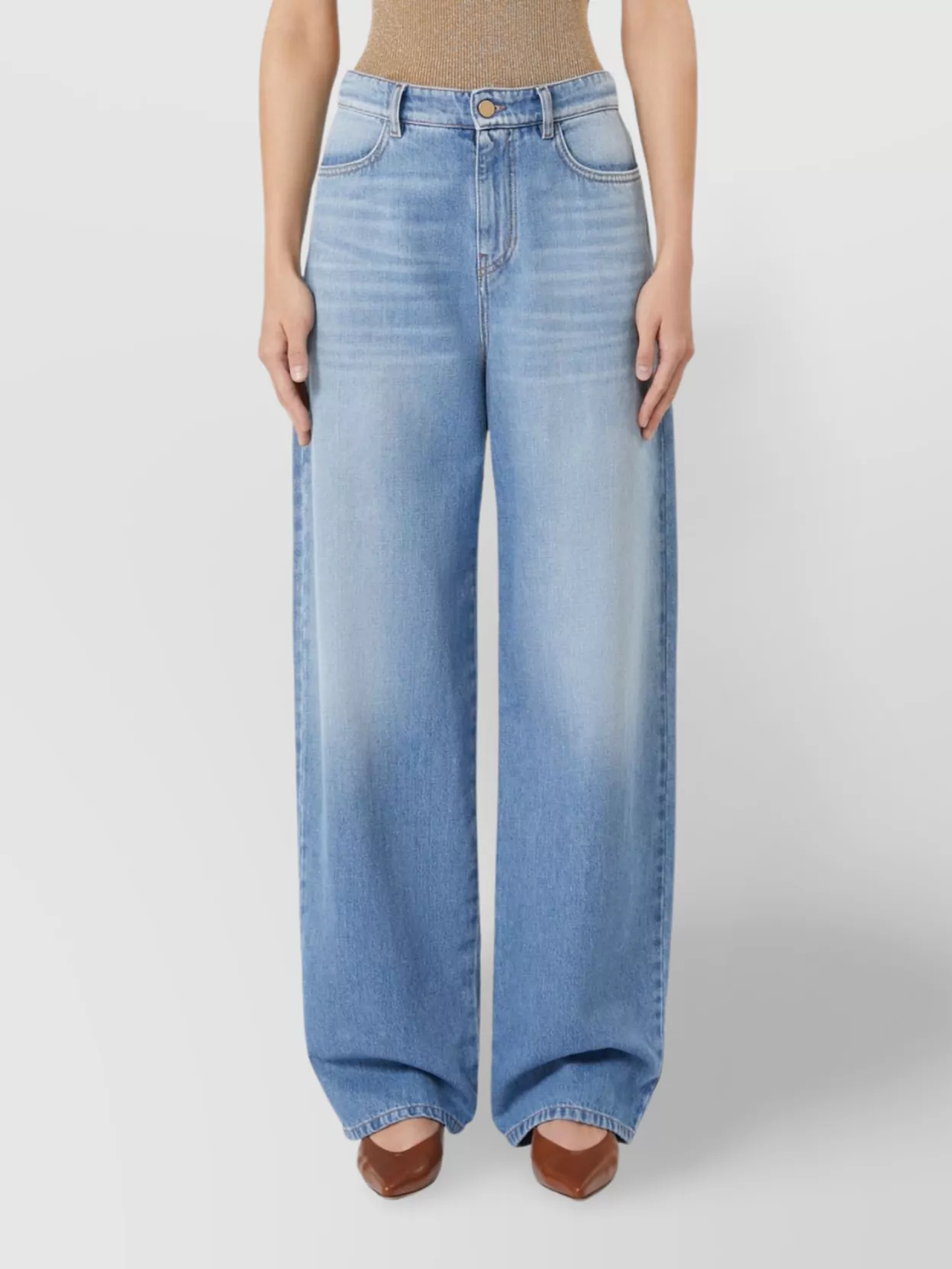 Max Mara Denim Trousers Wide-Leg Faded Wash