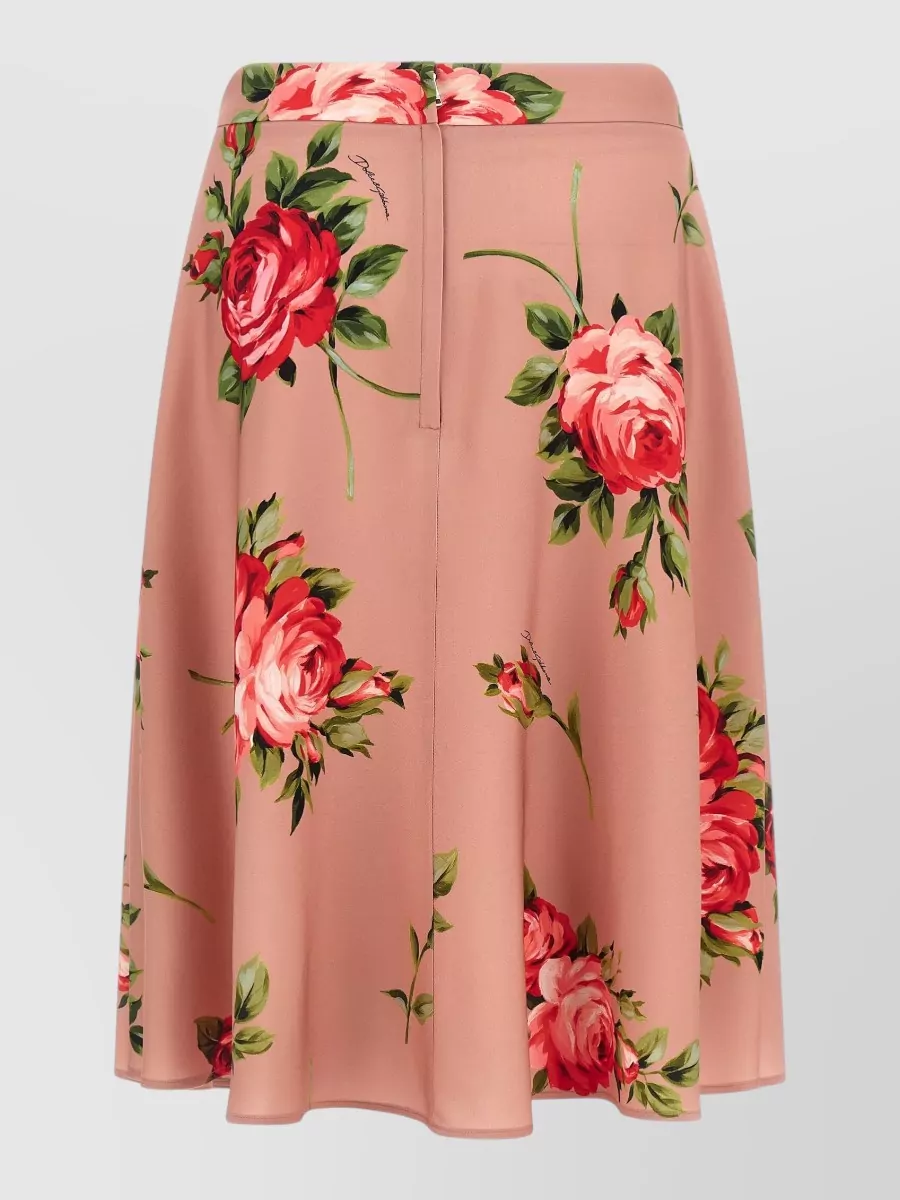 Dolce&Gabbana Silk Bouquet Rose Print Midi A-Line Skirt