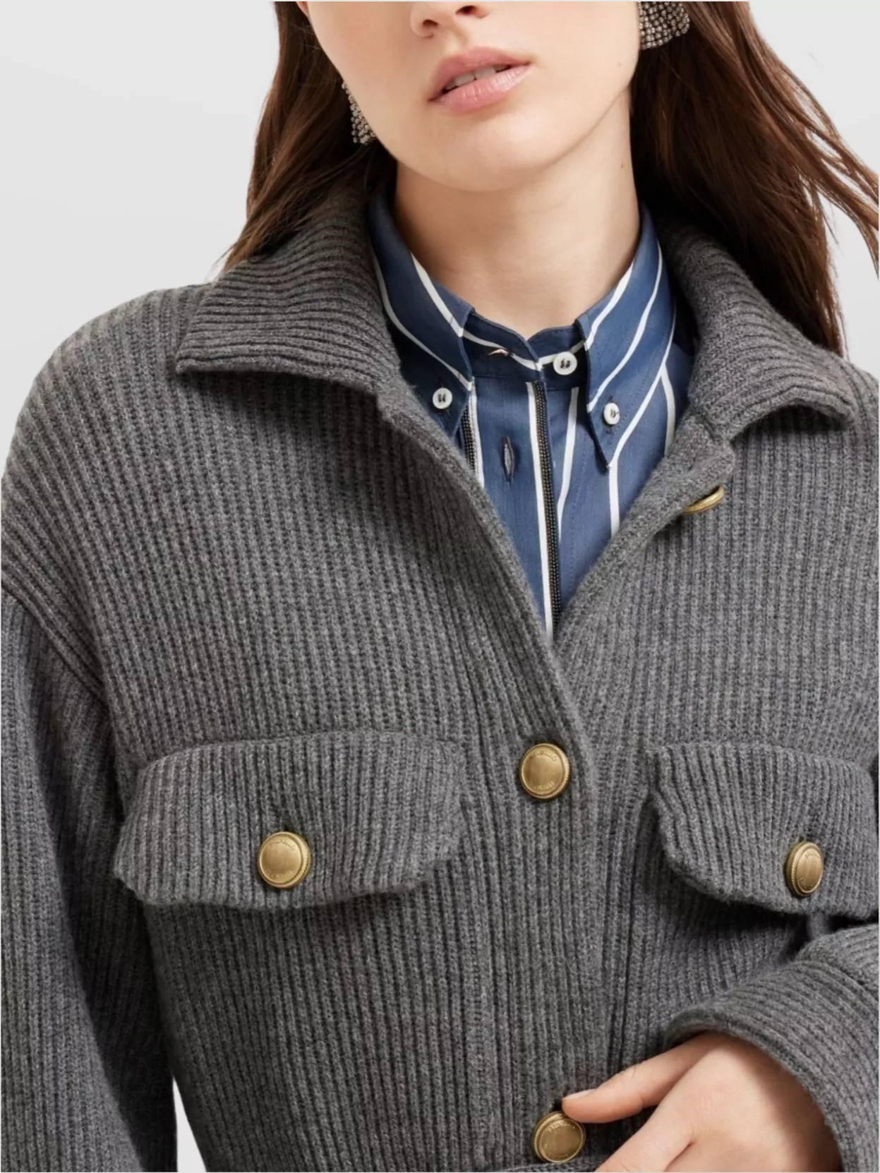 Brunello Cucinelli Virgin Wool-cashmere-silk Cardigan In Gray