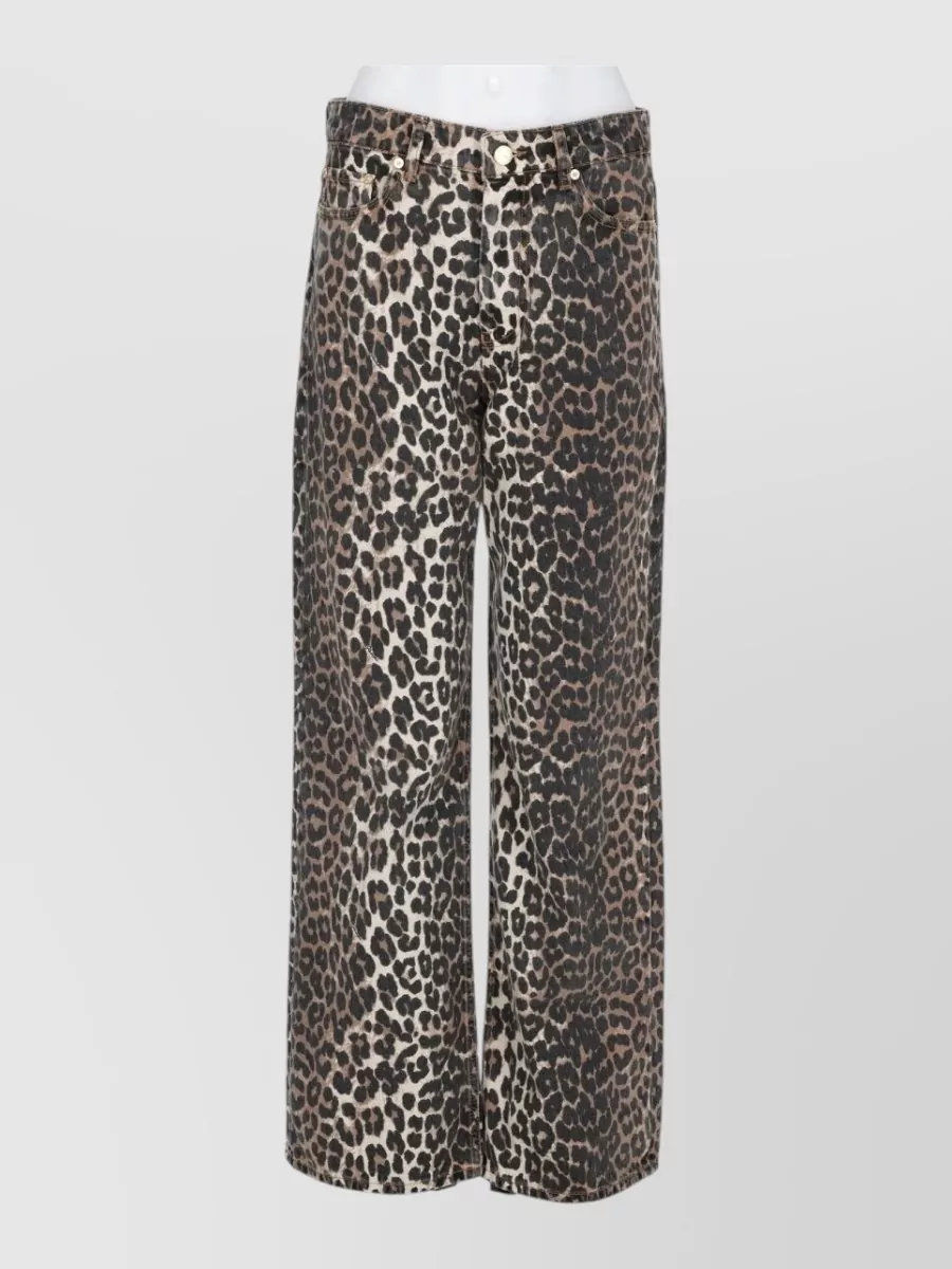 Ganni organic cotton leopard-print wide-leg jeans
