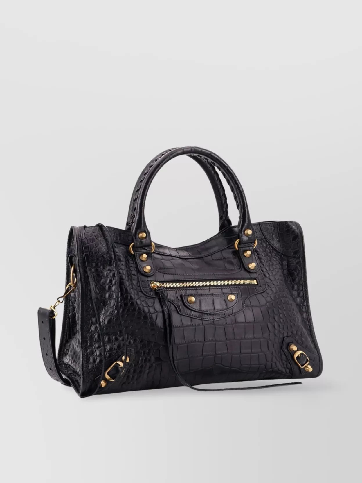 Balenciaga Medium Le City Crocodile-embossed Top-handle Tote Bag In Black