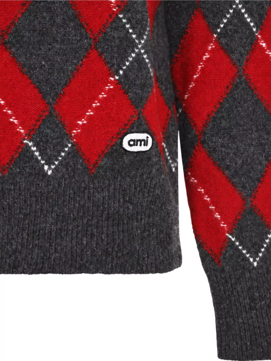 Ami Paris Argyle Wool Half-Zip Sweater