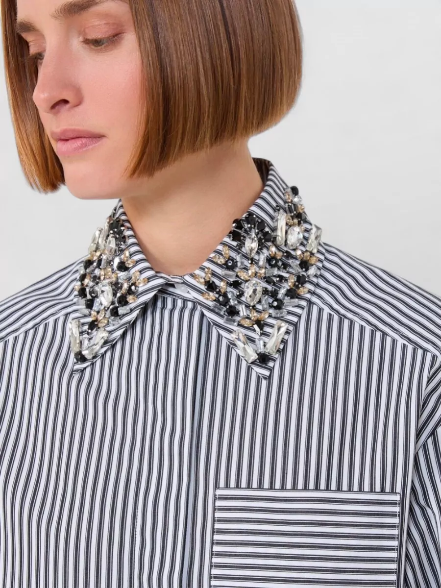 Sportmax Striped Shirt Long Sleeves Embellished Collar Pocket