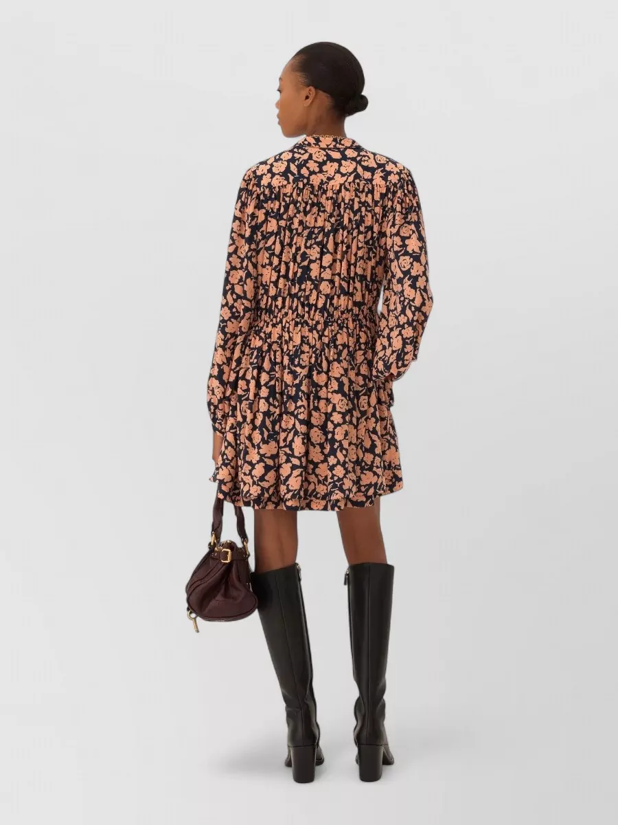 Chloé Silk Floral Print Gathered Mini Dress