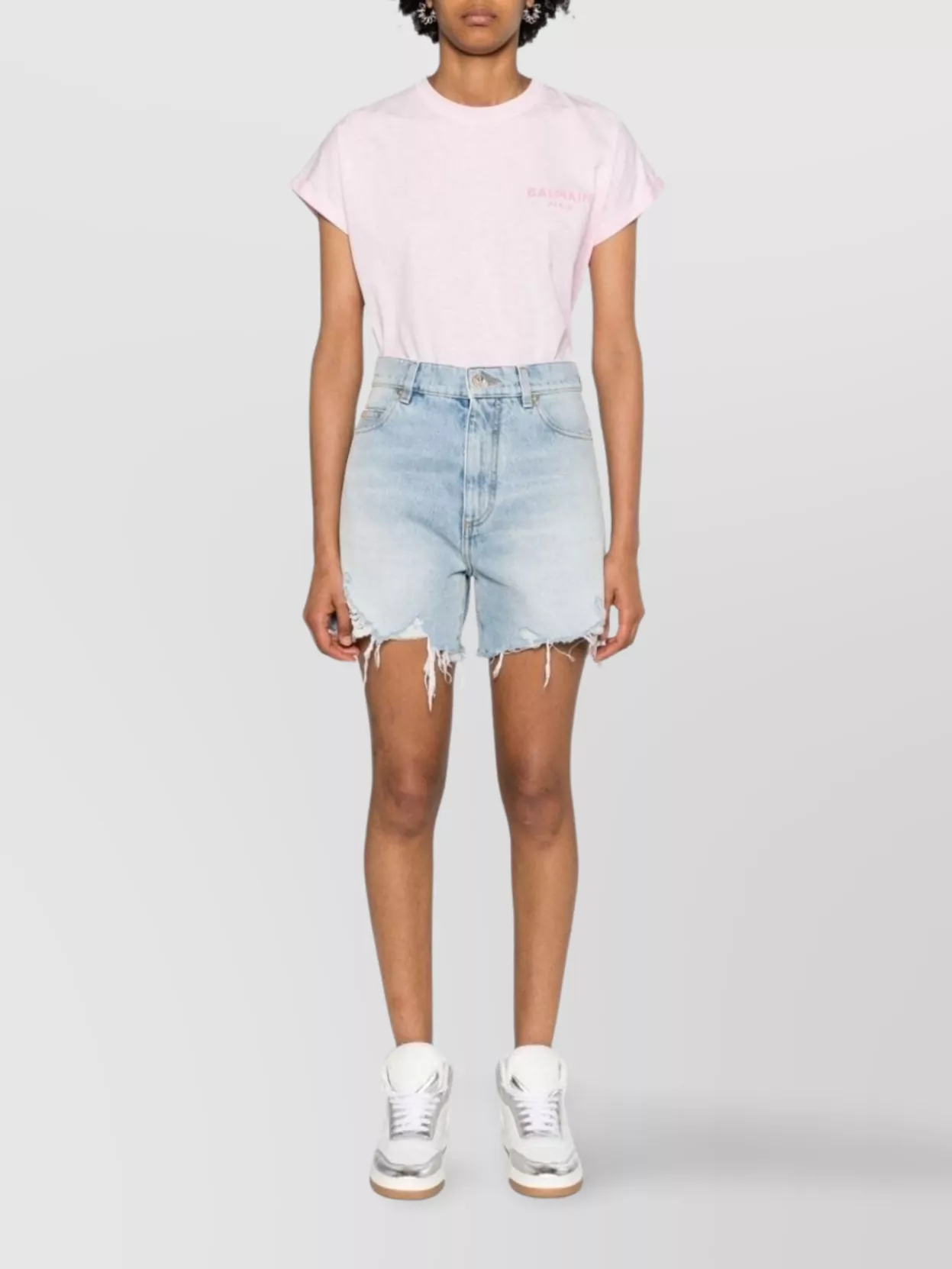 Balmain High-rise Straight Leg Shorts With Ripped Detailing