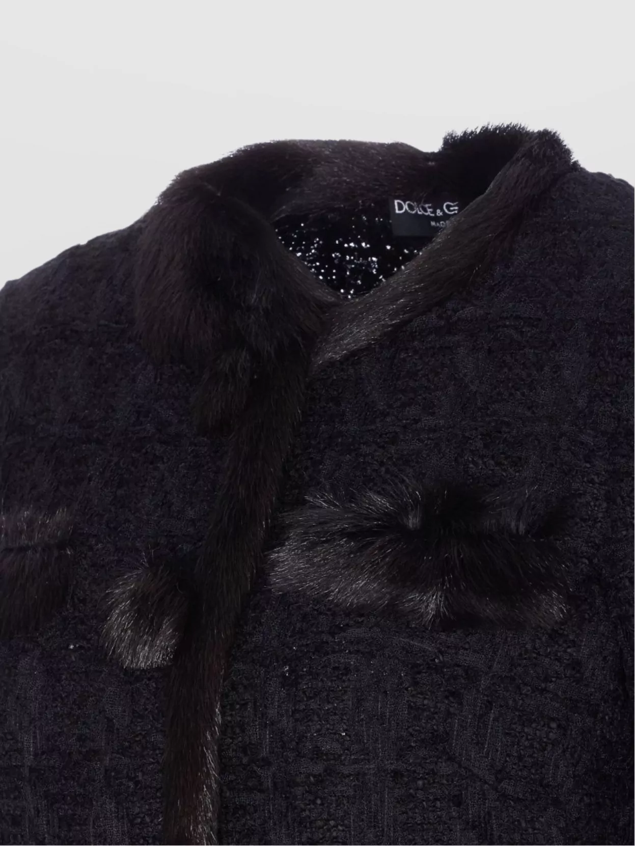Dolce & Gabbana Textured Jacket With Faux Fur Trim In Black