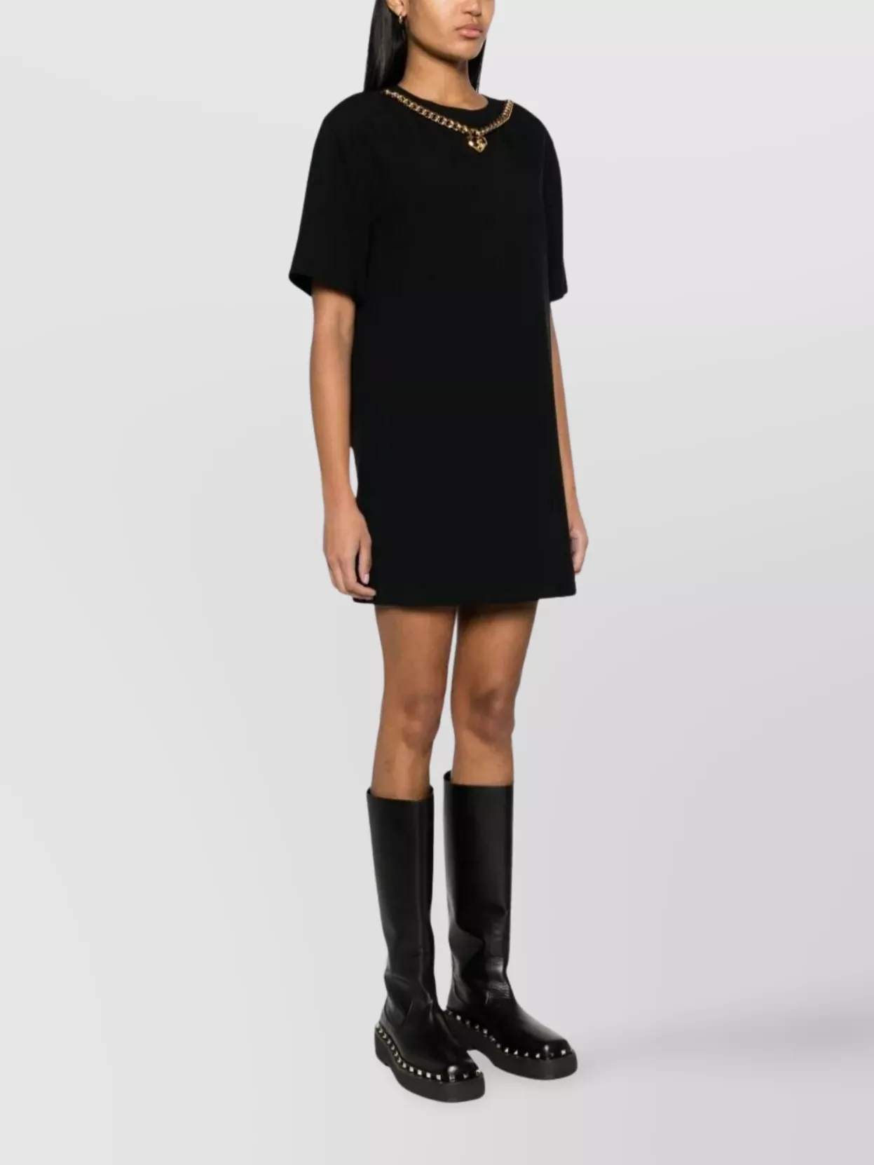 Moschino Dress With Gold Chain And Heart Pendant In Black