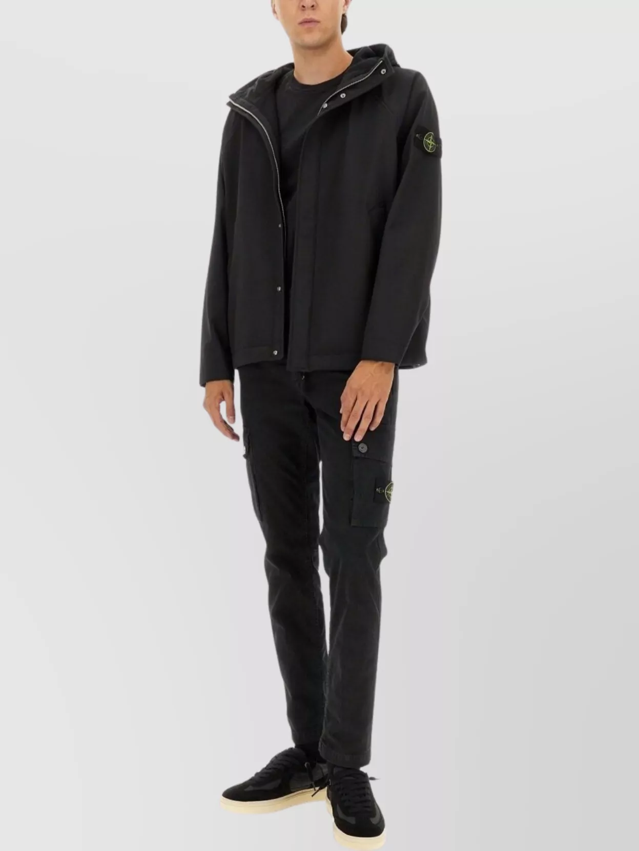 Stone Island Versatile Hooded Jacket Adjustable Features In Black