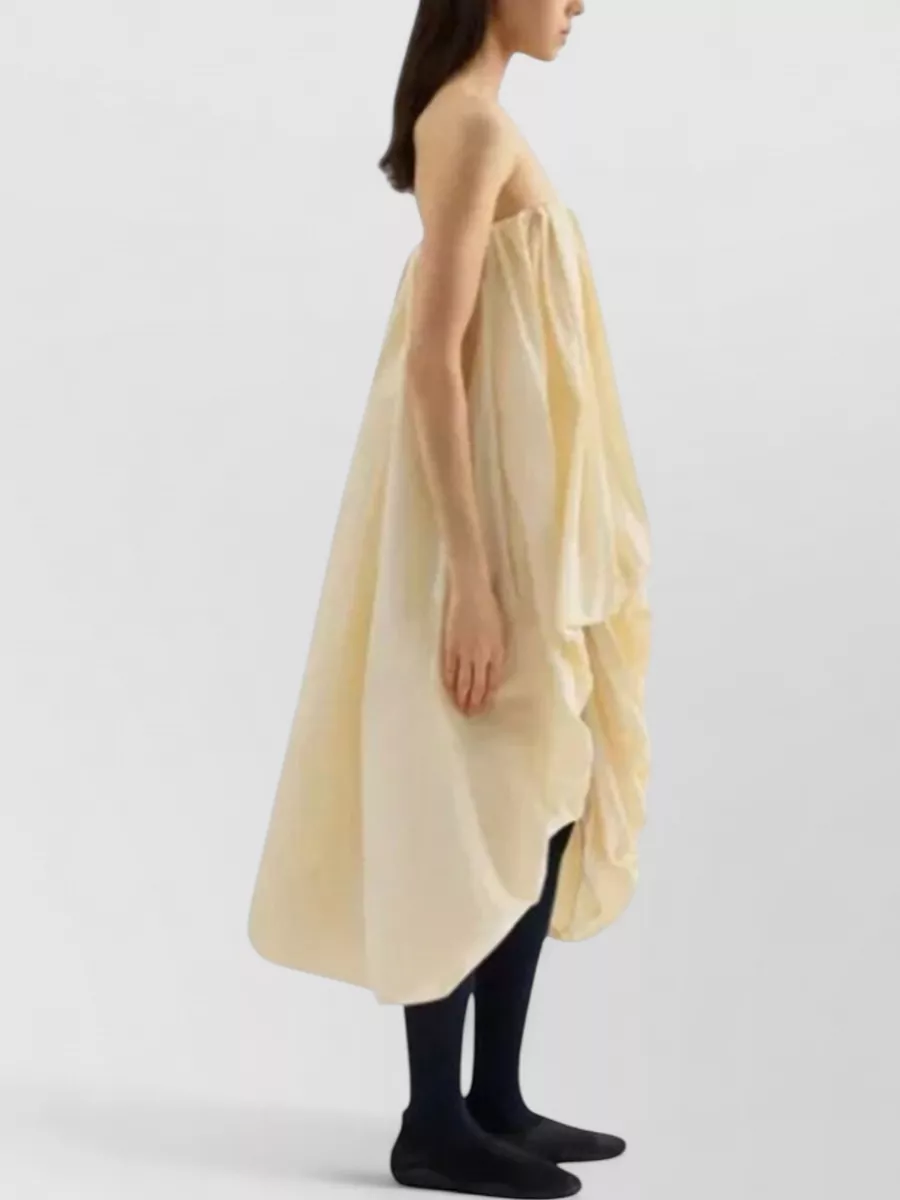 Jil Sander Taffeta Draped Asymmetric Strapless Dress