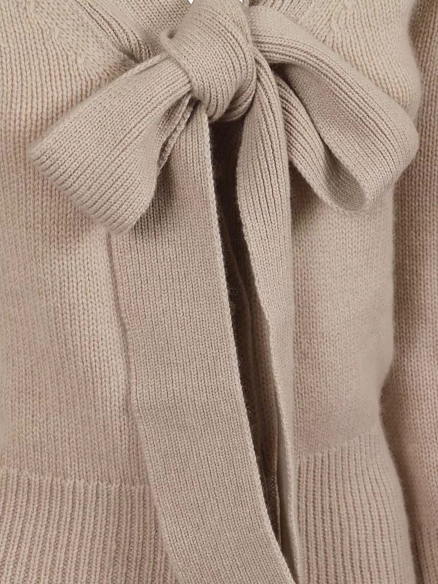 Ermanno Scervino Cashmere Ribbed Draped Bow V-Neck Cardigan