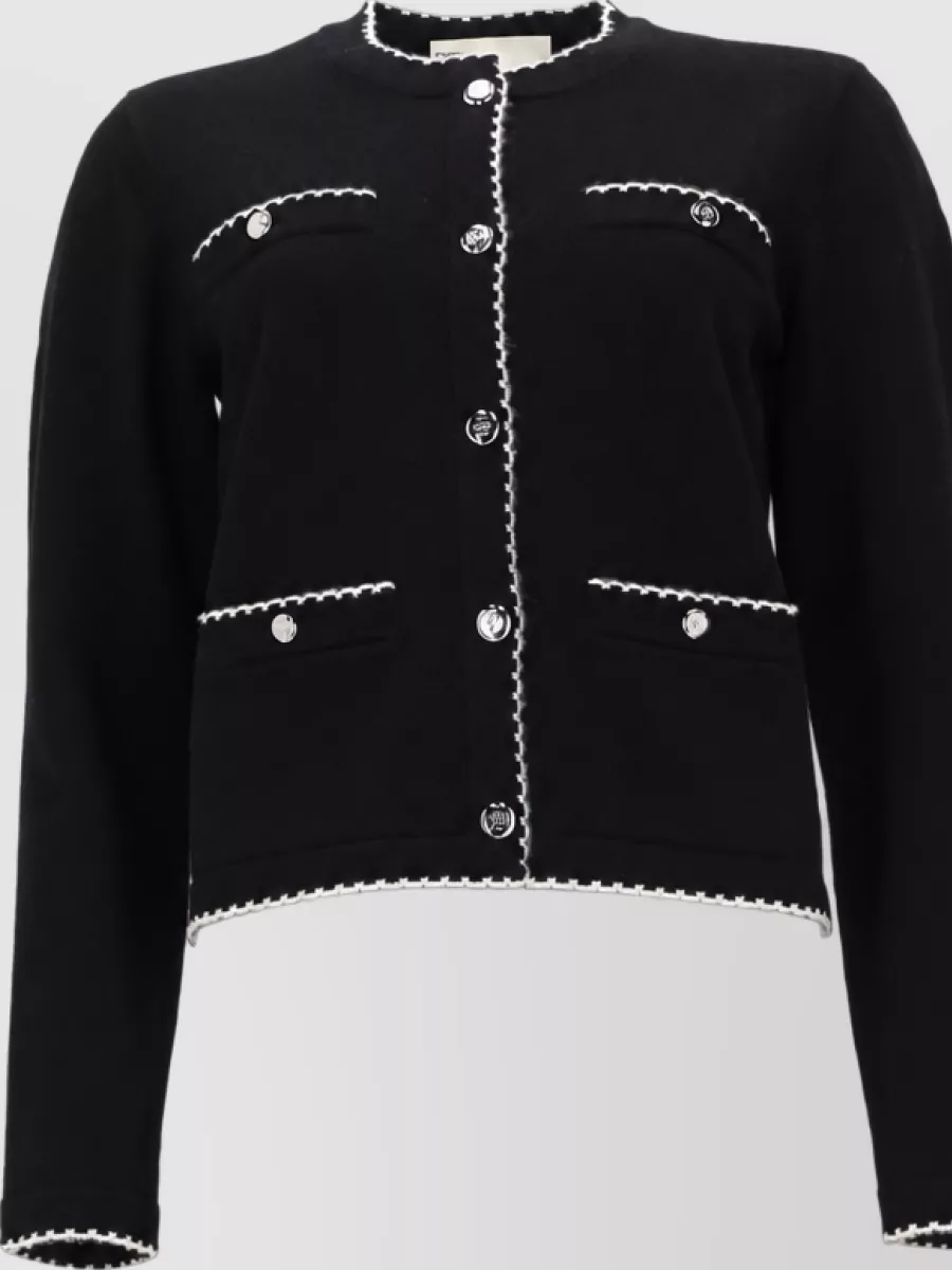 Tory Burch Wool Scallop Trim Cardigan