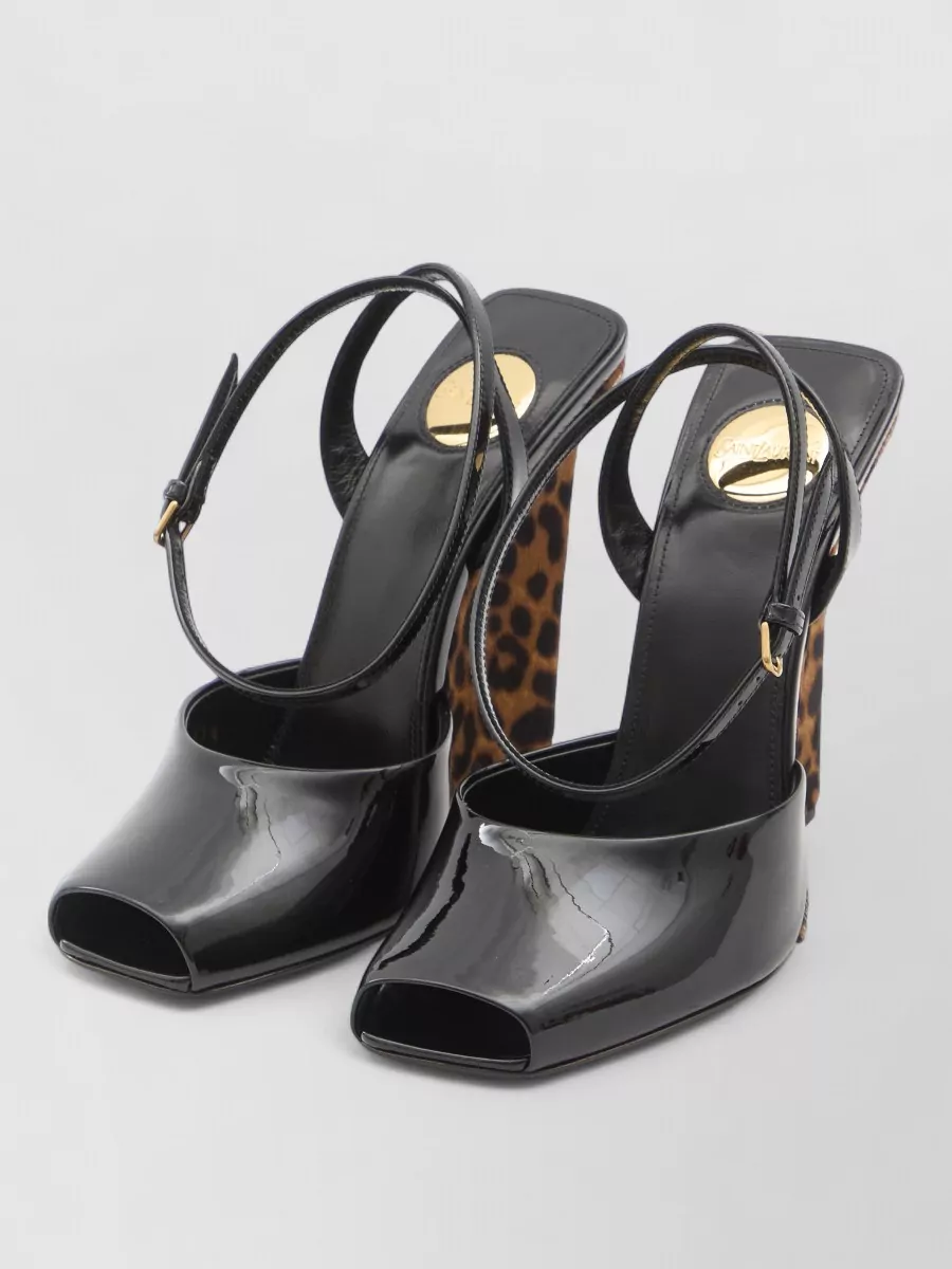 Saint Laurent La Scandale Wedge Open Toe Sandals In Animal Print