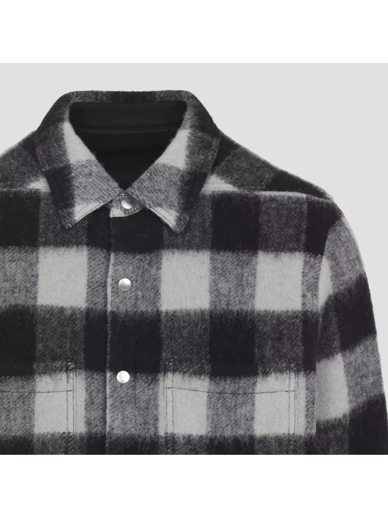 Rick Owens Checked Pattern Long Sleeve Outer Shirt In Gray