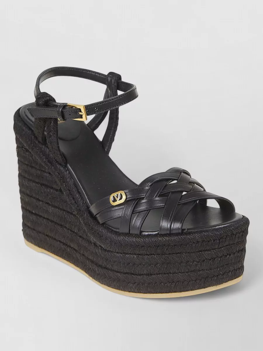 Valentino Garavani Leather Wedge Espadrille Sandals