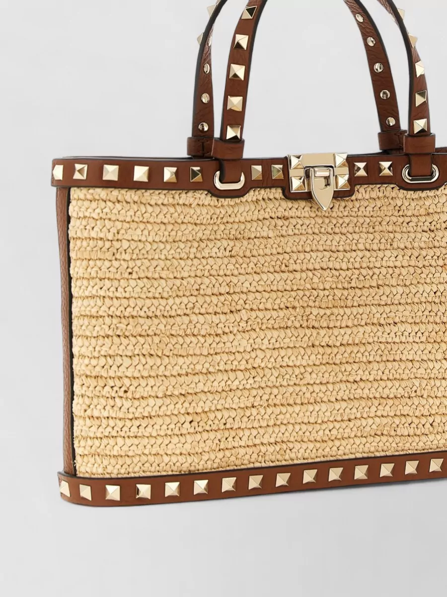 Valentino Garavani Rockstud Spike Small Raffia Tote Bag