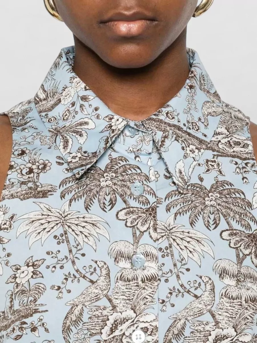 Staud Floral-Print Sleeveless Polo-Neck Pleated Maxi Dress