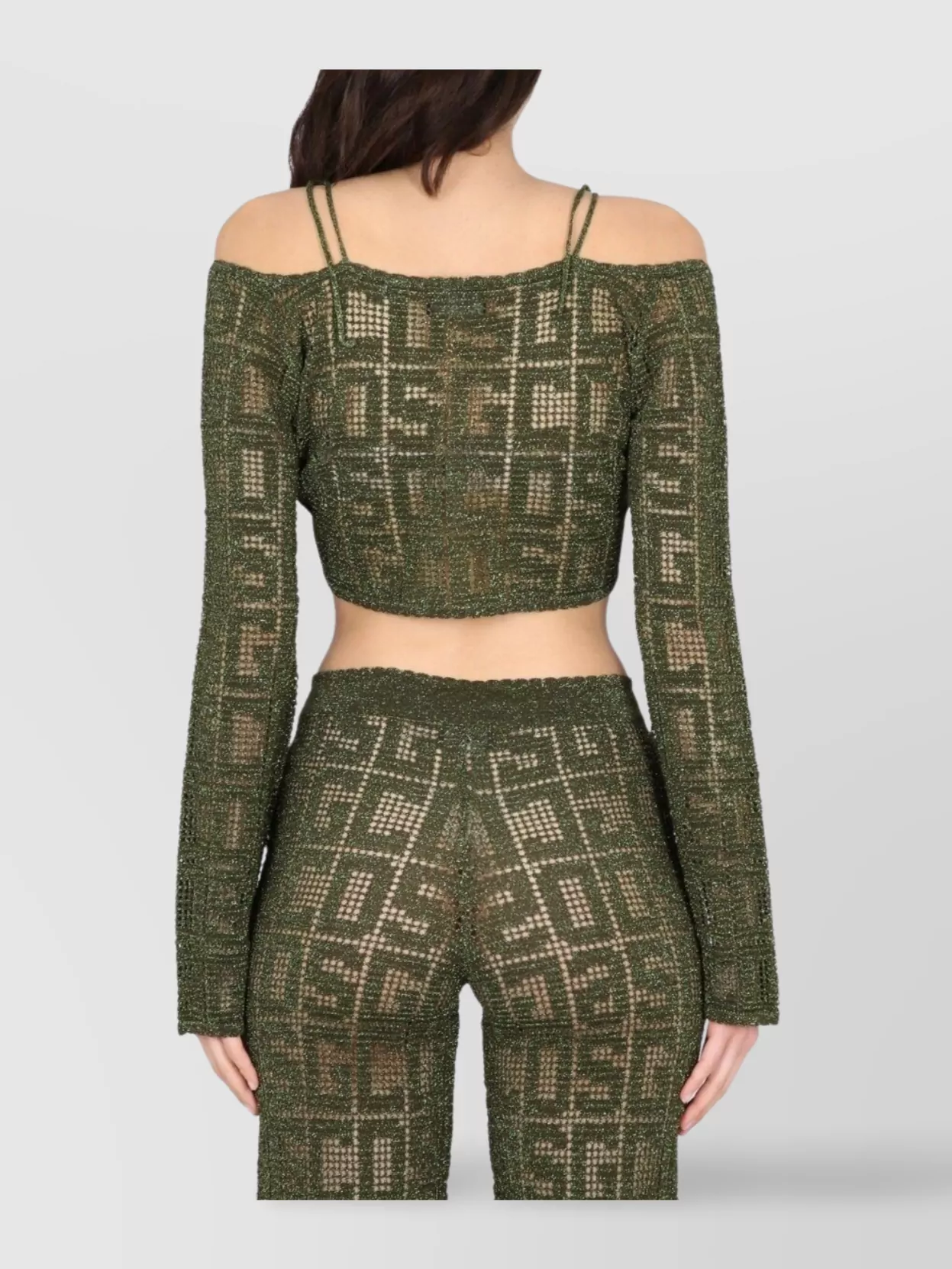 Gcds Cropped Geometric Knit Top With Long Sleeves