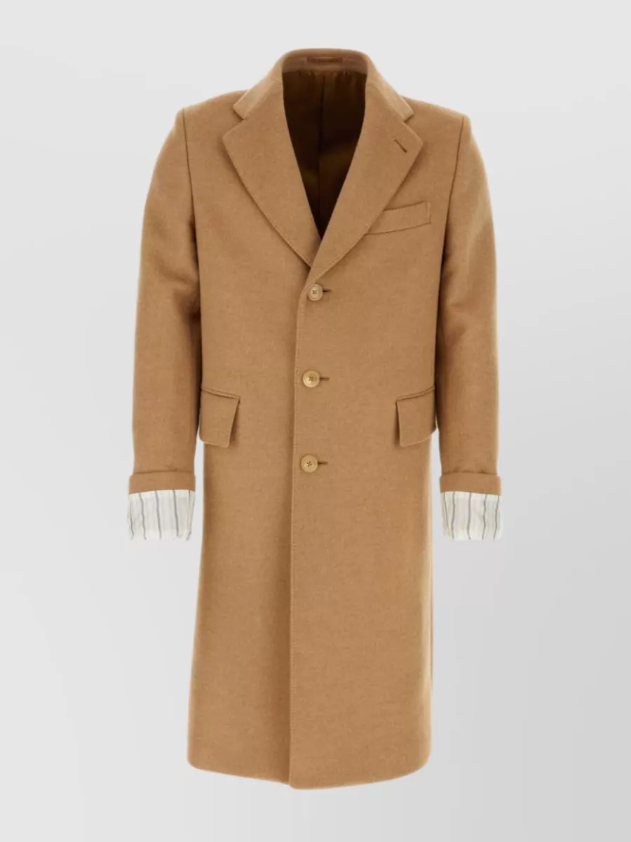 Shop Gucci Notch Lapel Wool Coat With Back Vent In Brown
