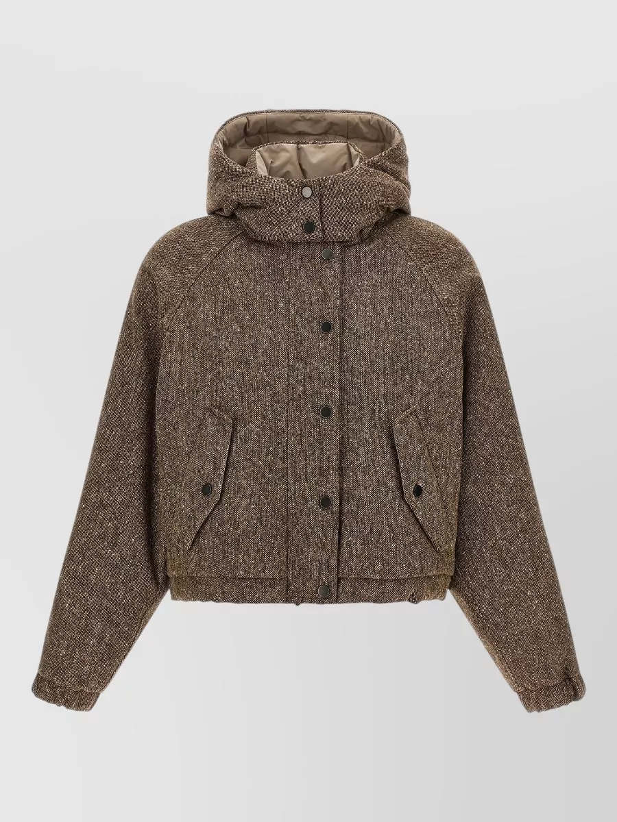 Brunello Cucinelli virgin wool down tweed oversized puffer jacket