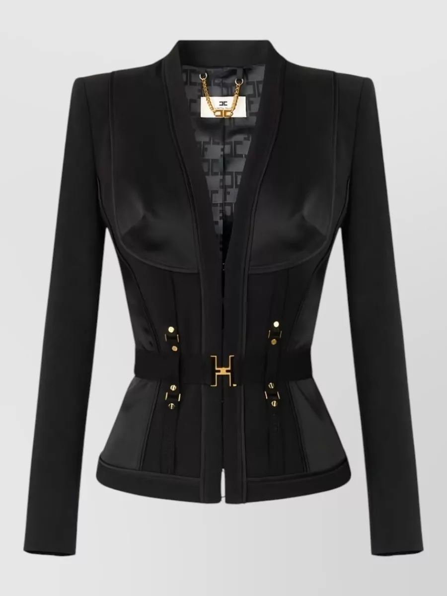Elisabetta Franchi Single-breasted belted v-neck fitted jacket