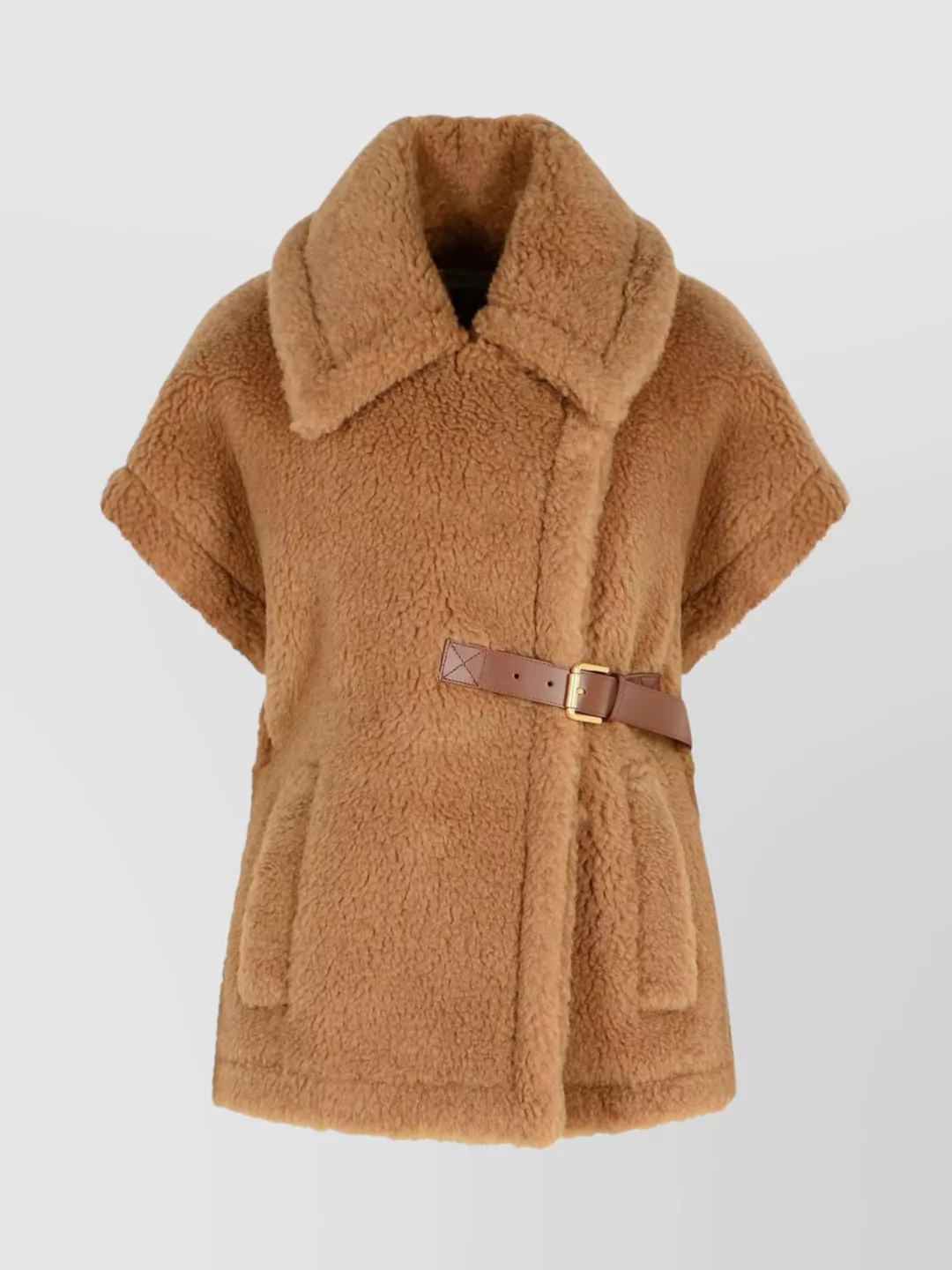 Max Mara Teddy Cape With Belted Waist And Collar In Brown