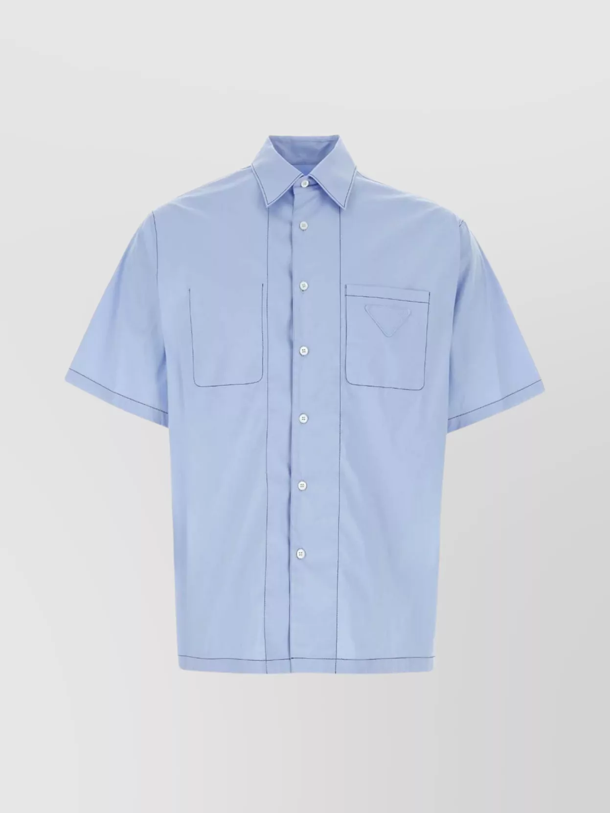 Shop Prada Stretch Poplin Shirt With Short Sleeves And Chest Pocket