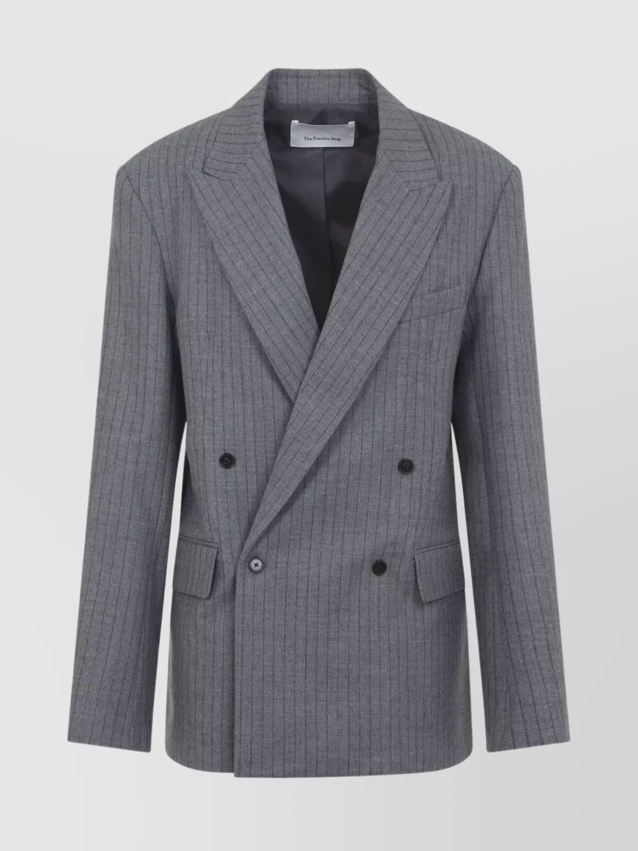 The Frankie Shop Double Breasted Blazer Pinstripes In Gray