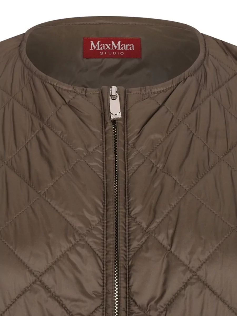 Max Mara Quilted Vest Coat Long Sleeves Nylon Silk