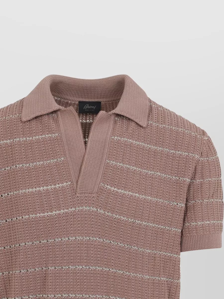 Brioni Short Sleeve Open Collar Stripe Polo